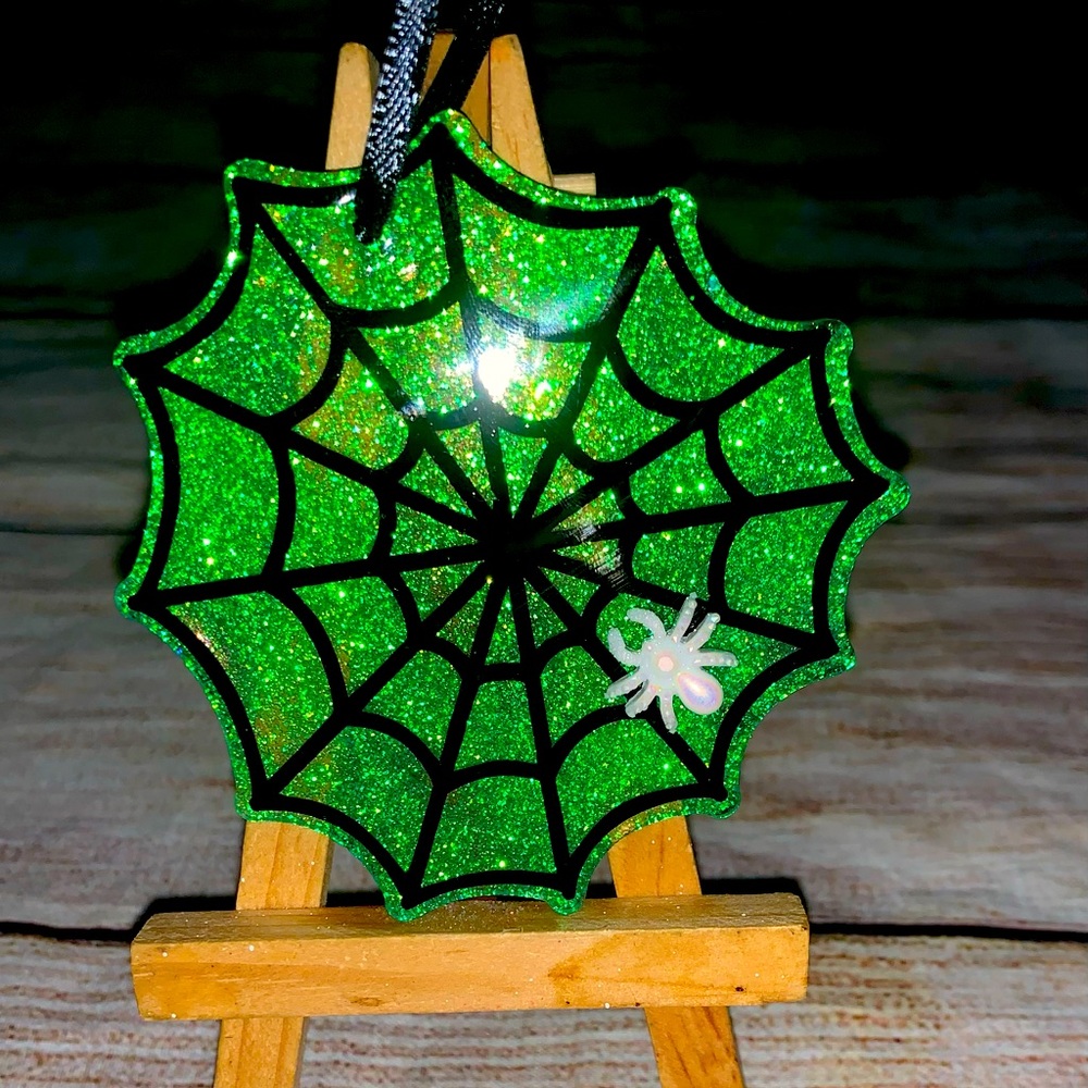 Spider Halloween Ornament, Green Spider Web Ornament